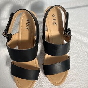 diba "dolly" wedge black sandals 8M